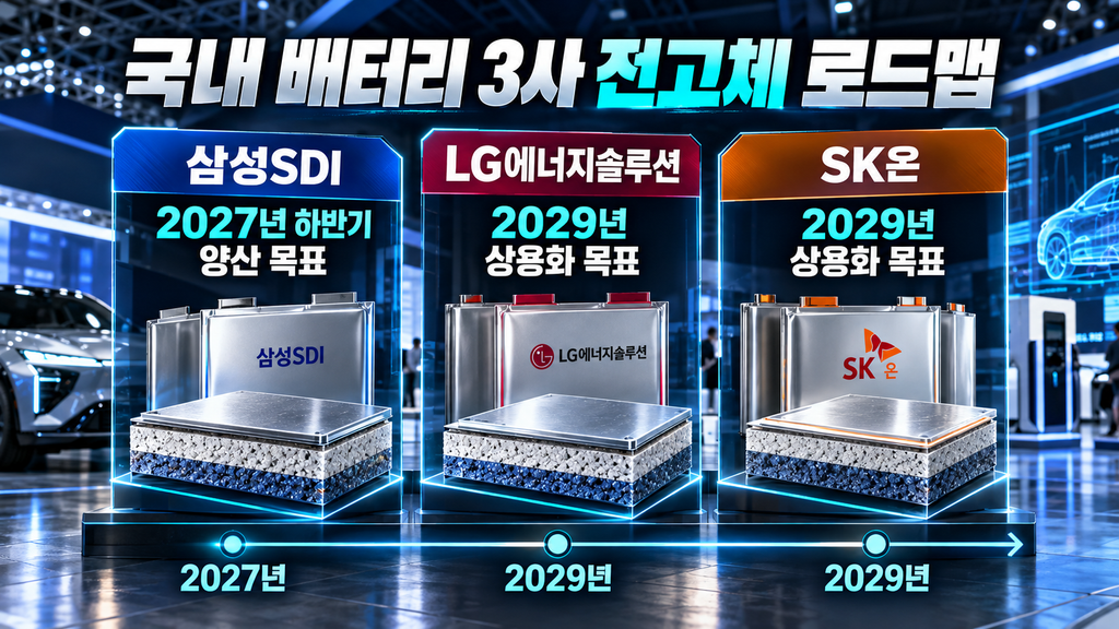 삼성SDI는 2027년 하반기, LG에너지솔루션과 SK온은 2029년을 주요 전고체 상용화 목표로 제시하고 있다.