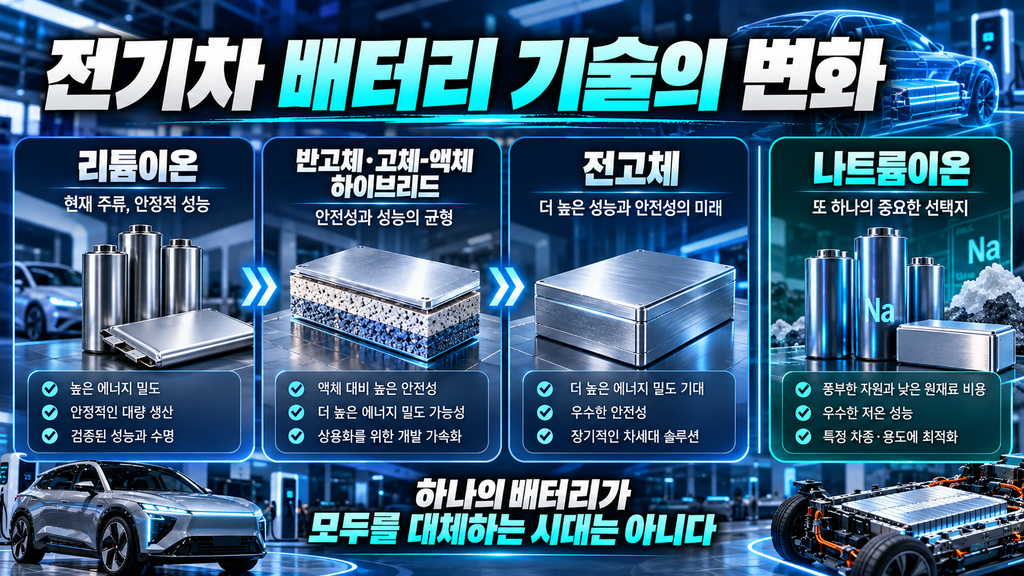 전기차 배터리는 하나의 기술로 통일되기보다 차량 가격과 용도에 따라 다양한 화학계가 공존할 가능성이 높다.